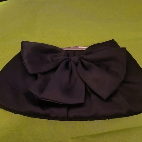 Black Satin Clutch with Bow - Picture 1 of 3